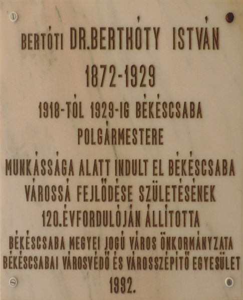 Fájl:BerthotyI emlektabla Bcsaba.jpg