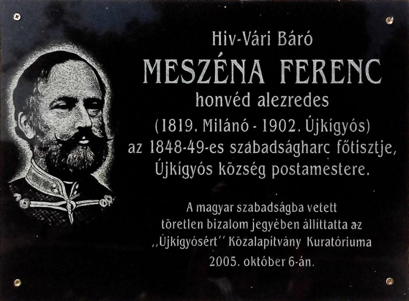Fájl:Meszena Ferenc emlektabla Ujkigyos.jpg